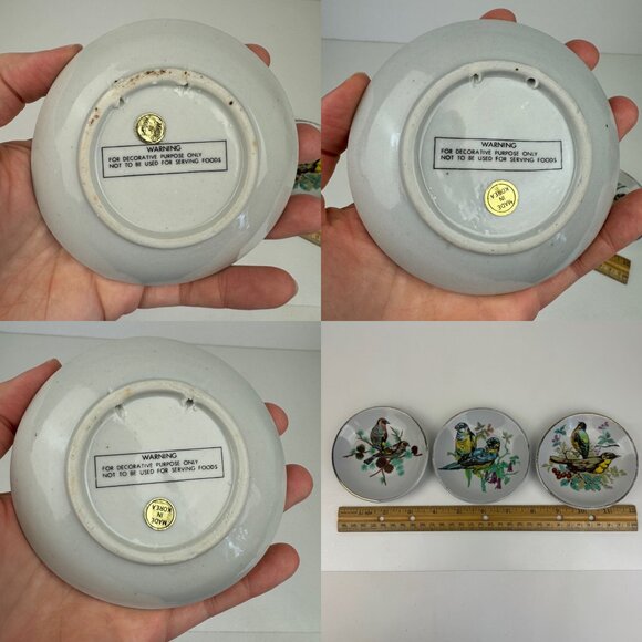 Vtg 3 Wall Hanging Decorative Mini Plates Birds Gallery Wall 4in Diameter READ - Picture 11 of 11